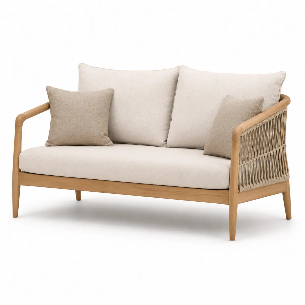Drewniana sofa ogrodowa z poduszkami 130 cm beżowa