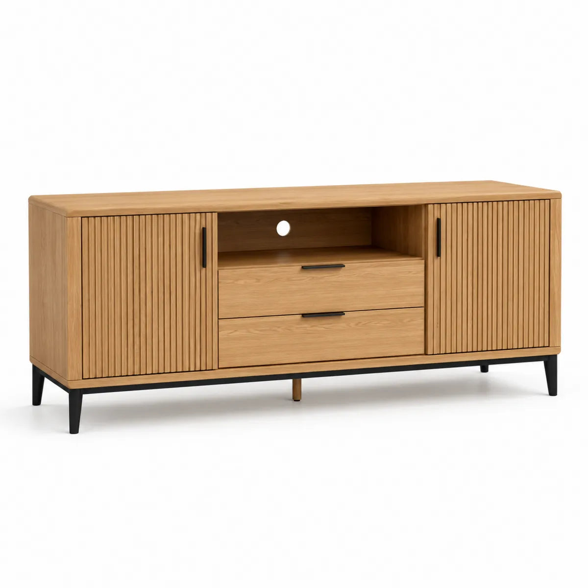 Szafka RTV z drewna dębowego z metalowymi nóżkami 150x40x60 cm
