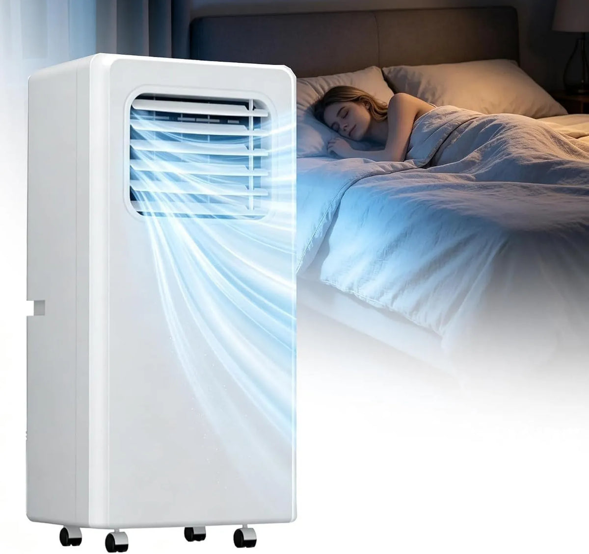 HUANQIN, 24- H 10000btu klimatyzator, przenośny, zegar, stojący sam, 3 prędkości, biały, mobilny klimatyzator 10000 BTU, Zdalne sterowanie