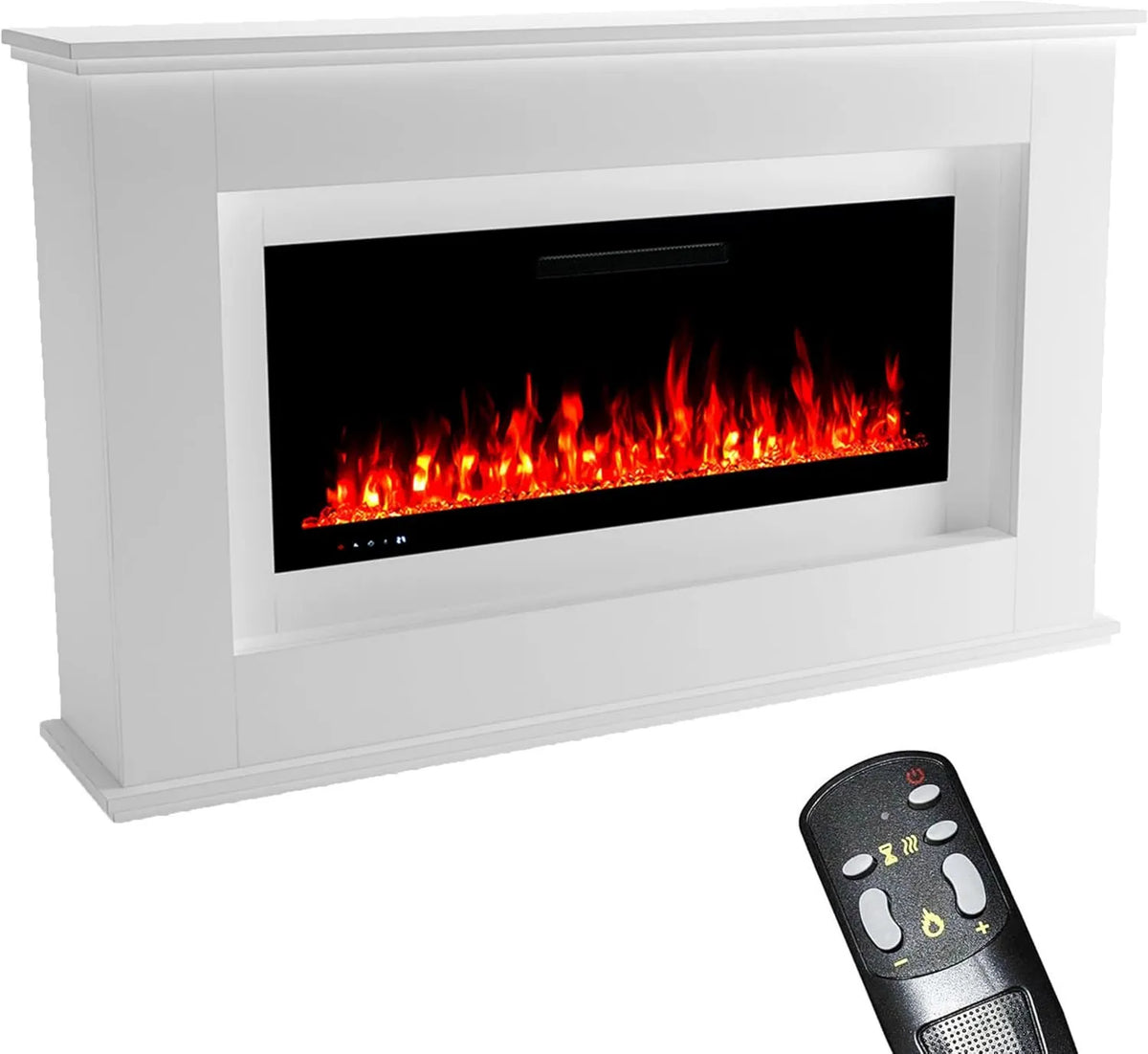 Kominek elektryczny, 158x97x33 cm, 1500 W, 20 m², zdalne sterowanie, GLOW FIRE Kominek wolnostojący RHEA, Elektryczny z ogrzewaniem i płomieniem LED