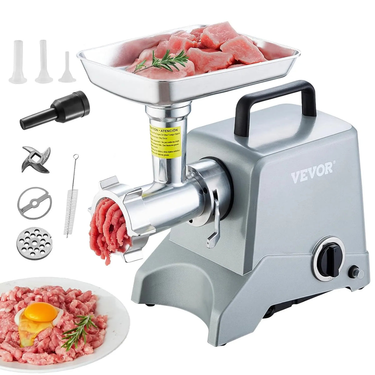 VEVOR maszynka do mięsa, Płyta kruszenia, Sausisses popychacz z ostrza, do kuchni i restauracji, Meat Hicker elektryczny Counter Pojemność 2, 27 kg / min