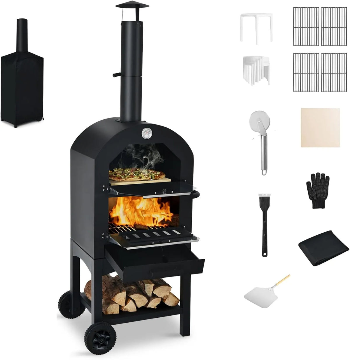 KOMFOTTEU, Elektryczny mini piekarnik do pizzy, 200 do 350°C, KOMFOTTUE, przenośne, na zewnątrz, IP65, grill, Pierre Pizza, Spatula Pizza, 2 poziomów