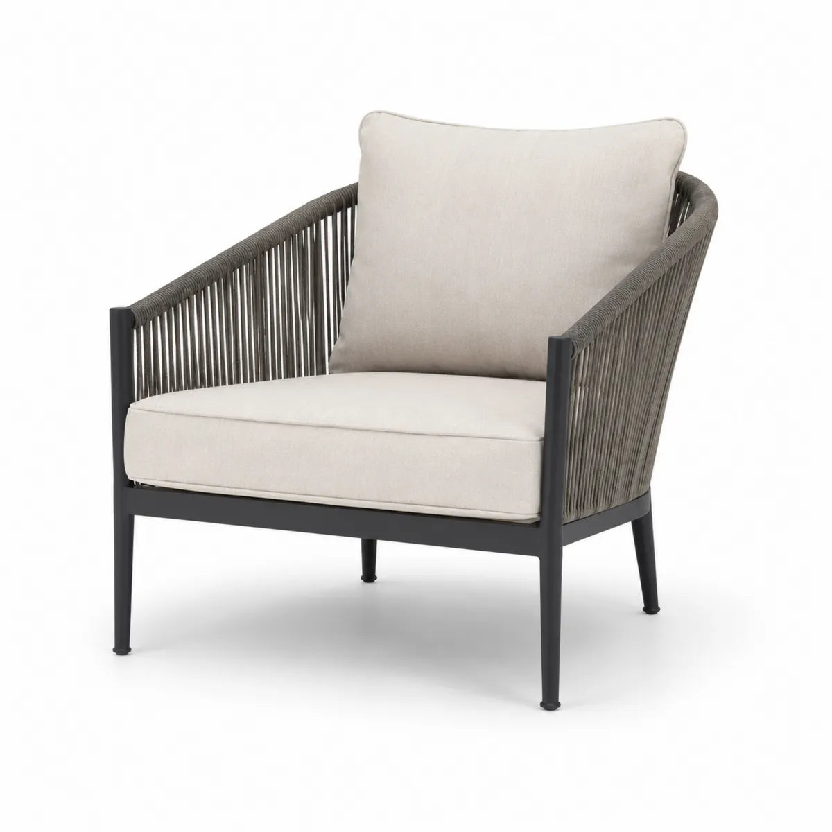 Fotel ogrodowy z aluminium, sznurkowy, szary i beżowy, 85 cm