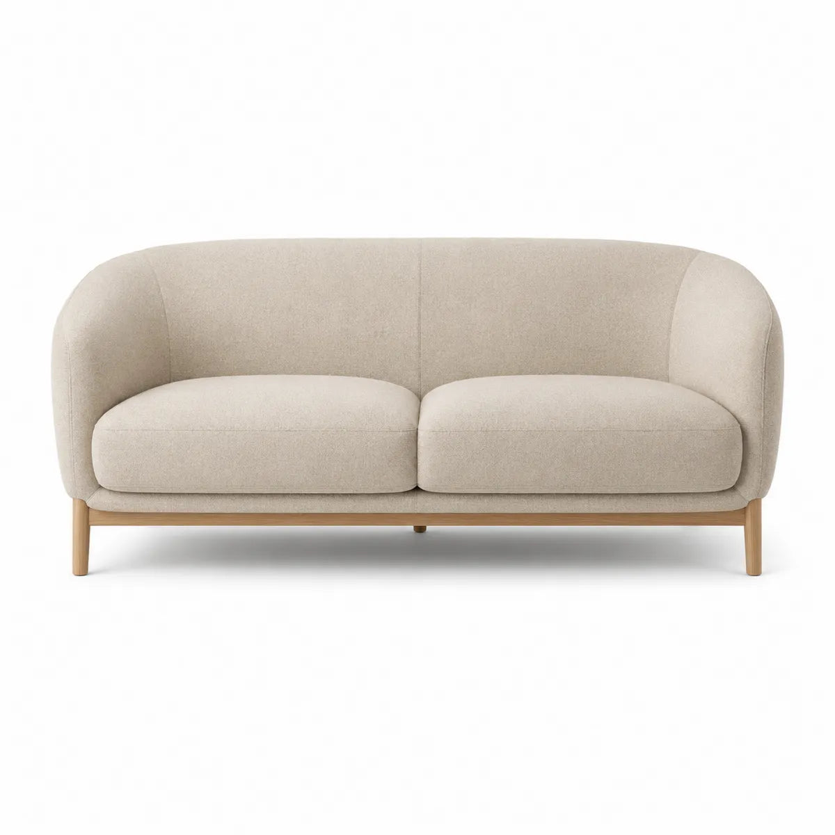 Dwuosobowa sofa z tkaniny poliestrowej w kolorze beżowym z drewnianą ramą 200x85x75 cm