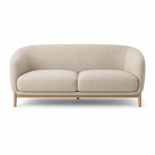 Dwuosobowa sofa z tkaniny poliestrowej w kolorze beżowym z drewnianą ramą 200x85x75 cm