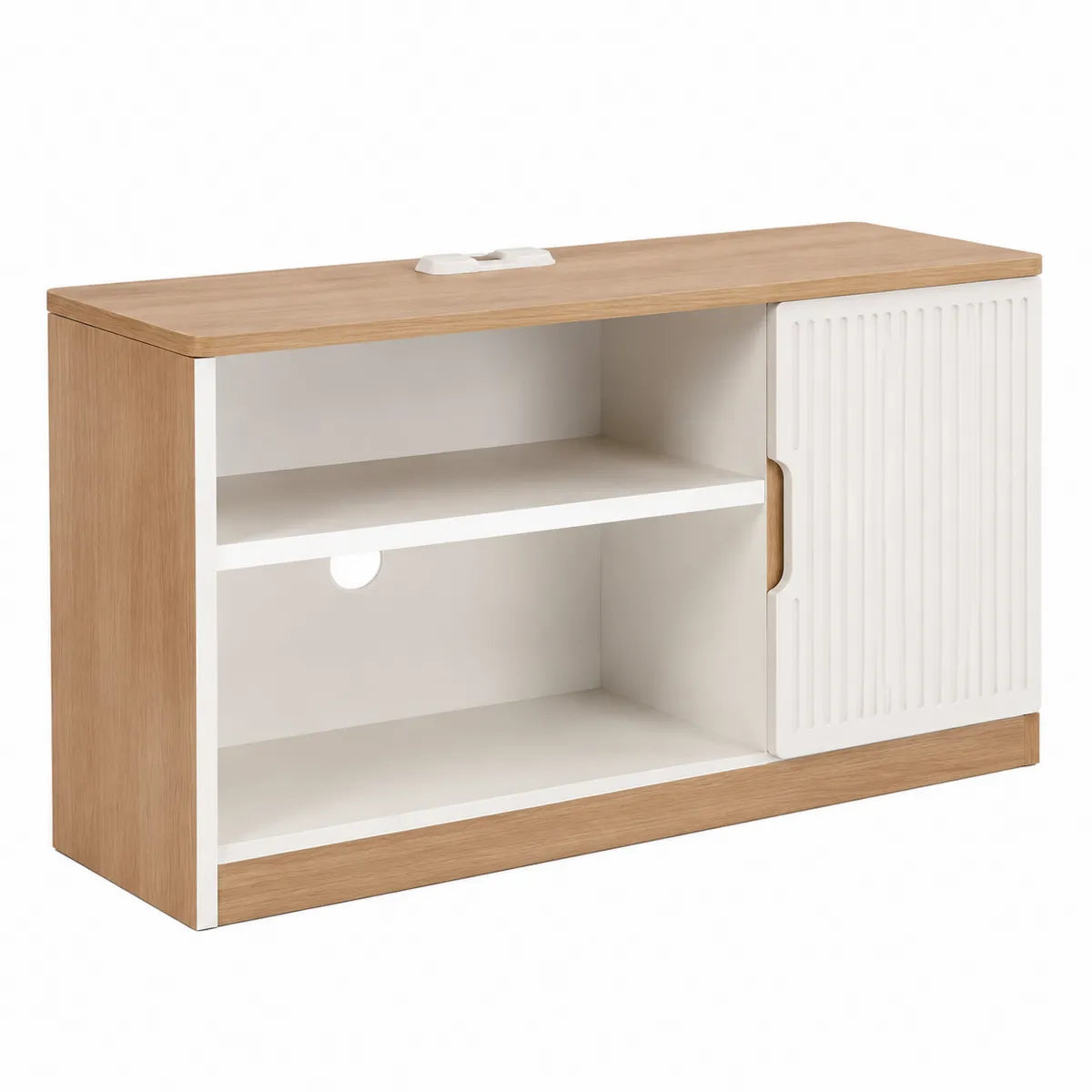 Szafka RTV z płyty MDF i fornirem drewnianym biało-dębowa 110x40x60cm