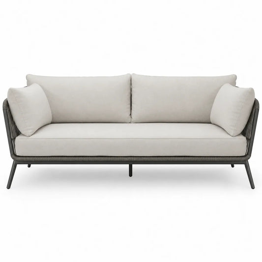 Sofa ogrodowa 3-miejscowa aluminiowa z szarą tkaniną