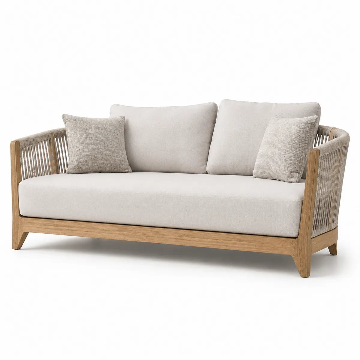 Sofa ogrodowa 3-osobowa beżowa drewno poliester 200cm
