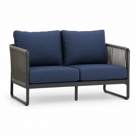 Sofa ogrodowa 2-osobowa granatowy aluminium sznurek