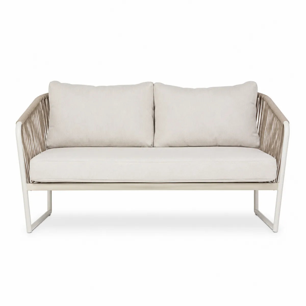 Sofa ogrodowa z tkaniny poliestrowej i stali nierdzewnej, 150 cm, kremowa