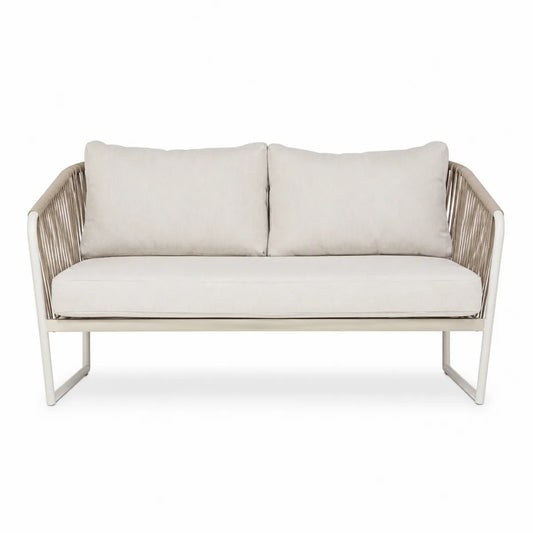 Sofa ogrodowa z tkaniny poliestrowej i stali nierdzewnej, 150 cm, kremowa