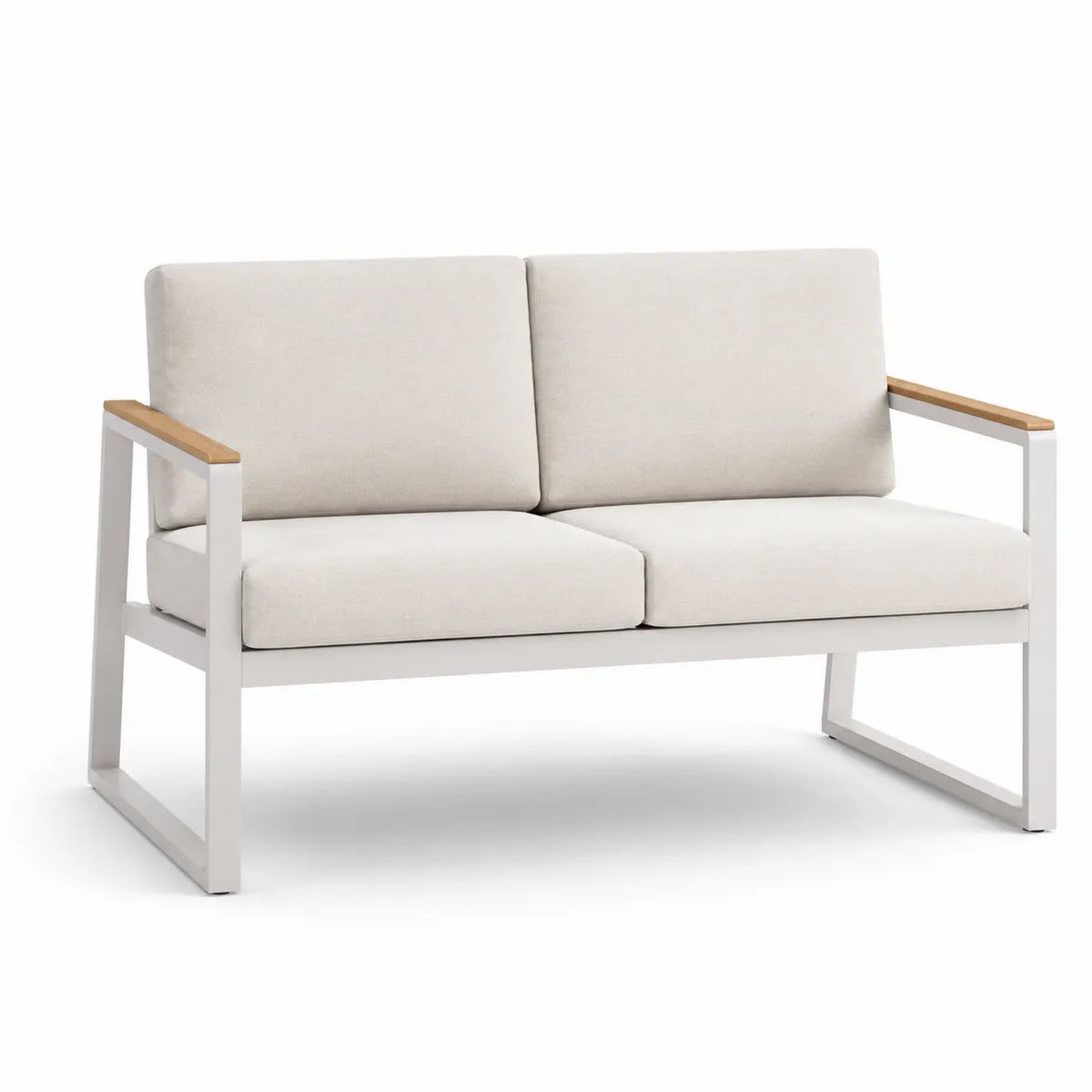 Dwuosobowa sofa aluminiowa z poduszkami, kremowa