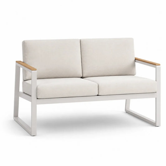 Dwuosobowa sofa aluminiowa z poduszkami, kremowa
