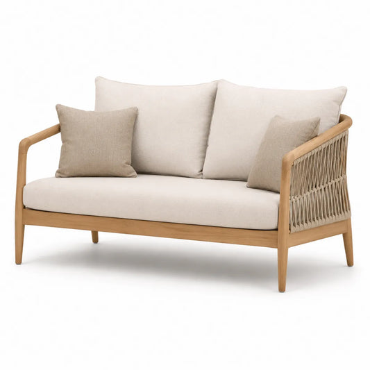Drewniana sofa ogrodowa z poduszkami 130 cm beżowa