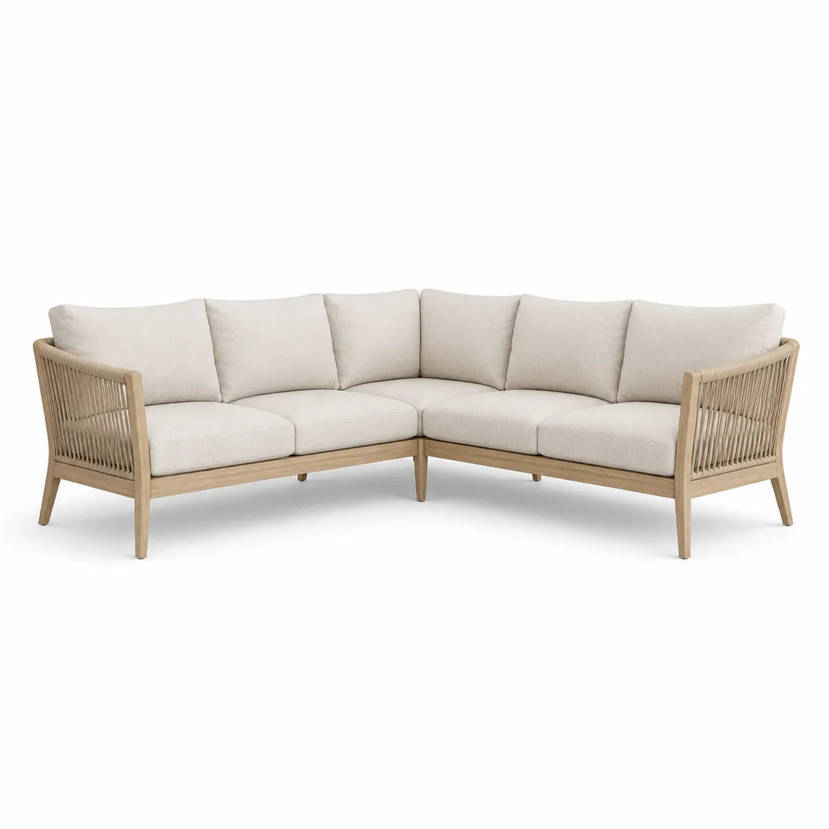 Sofa narożna zewnętrzna z poduszkami beżowa drewno teak 250x250x80 cm