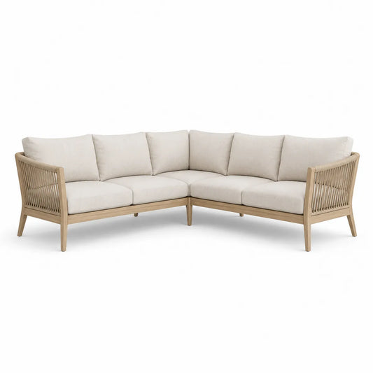 Sofa narożna zewnętrzna z poduszkami beżowa drewno teak 250x250x80 cm