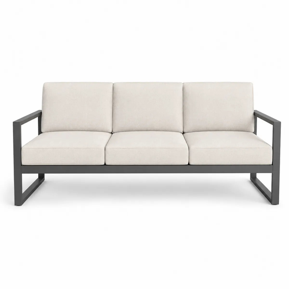 Sofa 3-osobowa z aluminium i tkaniny poliestrowej, beżowa, 195x75x70 cm