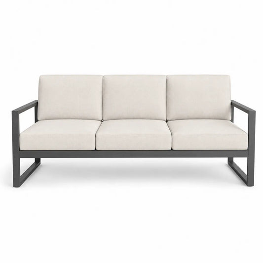 Sofa 3-osobowa z aluminium i tkaniny poliestrowej, beżowa, 195x75x70 cm