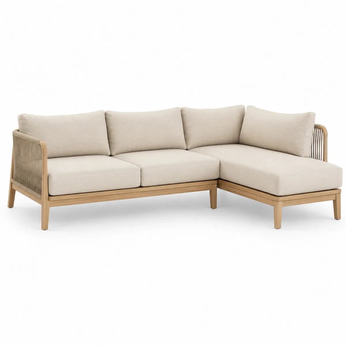 Narożna sofa ogrodowa beżowa z drewna akacjowego