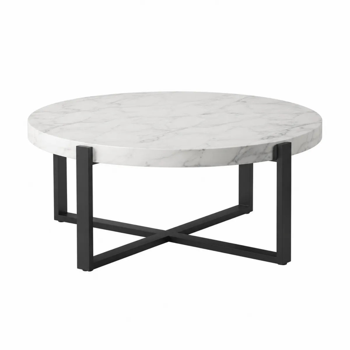 Okrągły stolik kawowy marmur biały czarny metal 70 cm