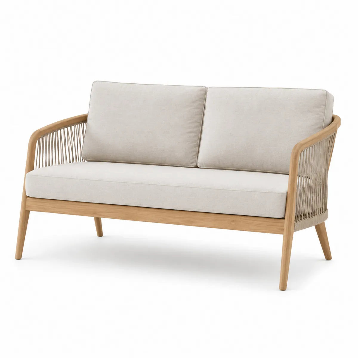 Sofa dwuosobowa ogrodowa z poduszkami, drewniana konstrukcja, 130 cm x 75 cm x 85 cm