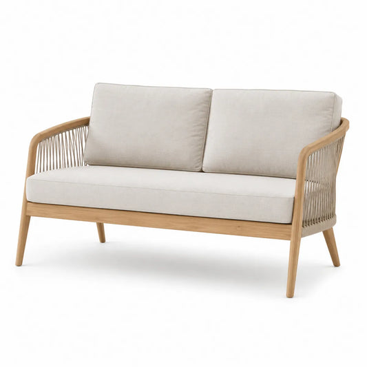 Sofa dwuosobowa ogrodowa z poduszkami, drewniana konstrukcja, 130 cm x 75 cm x 85 cm