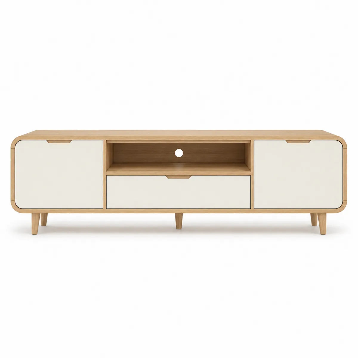 Szafka RTV drewniana z białymi frontami 150x40x50 cm