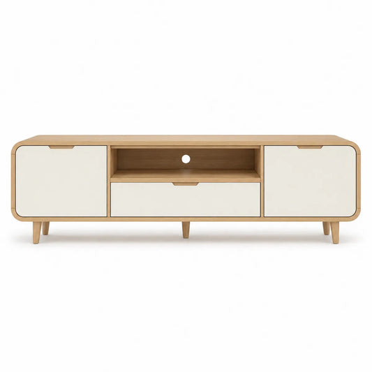 Szafka RTV drewniana z białymi frontami 150x40x50 cm