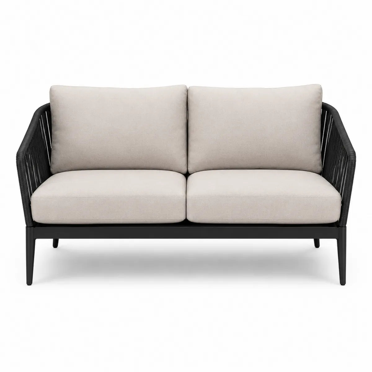 Dwuosobowa sofa z aluminium z beżowymi poduszkami