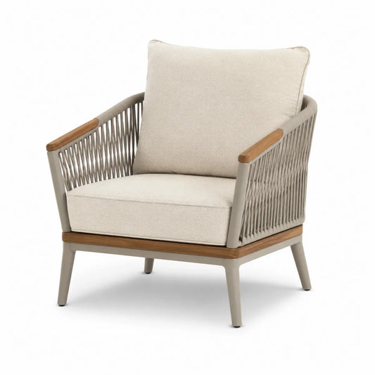 Fotel ogrodowy, teak i aluminium, beżowy