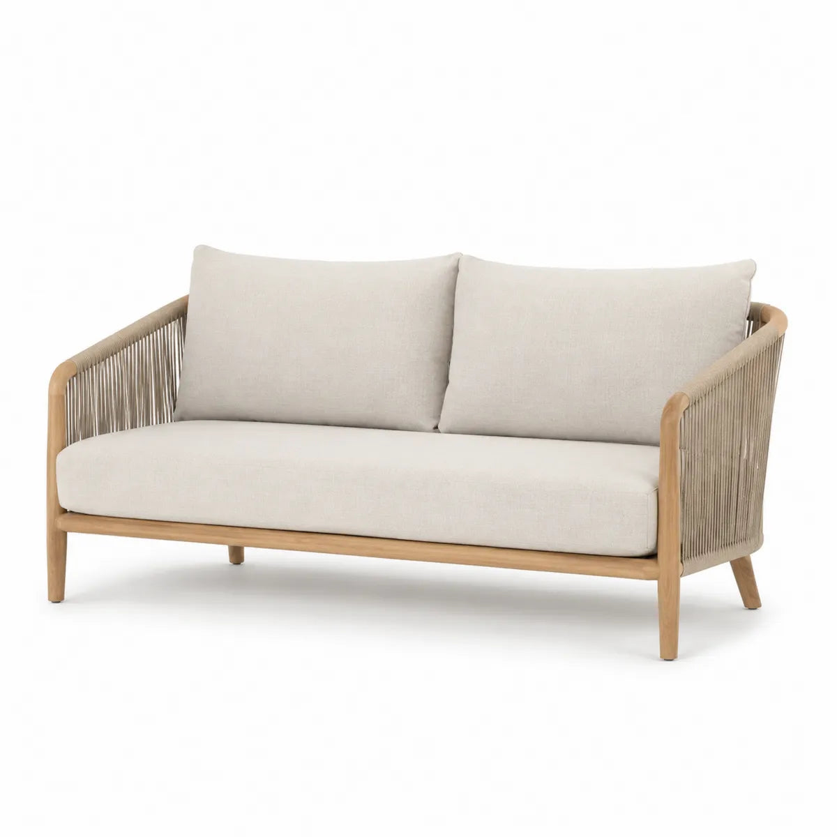 Sofa z drewna tekowego i liny polipropylenowej, beżowa, 180x85x75 cm