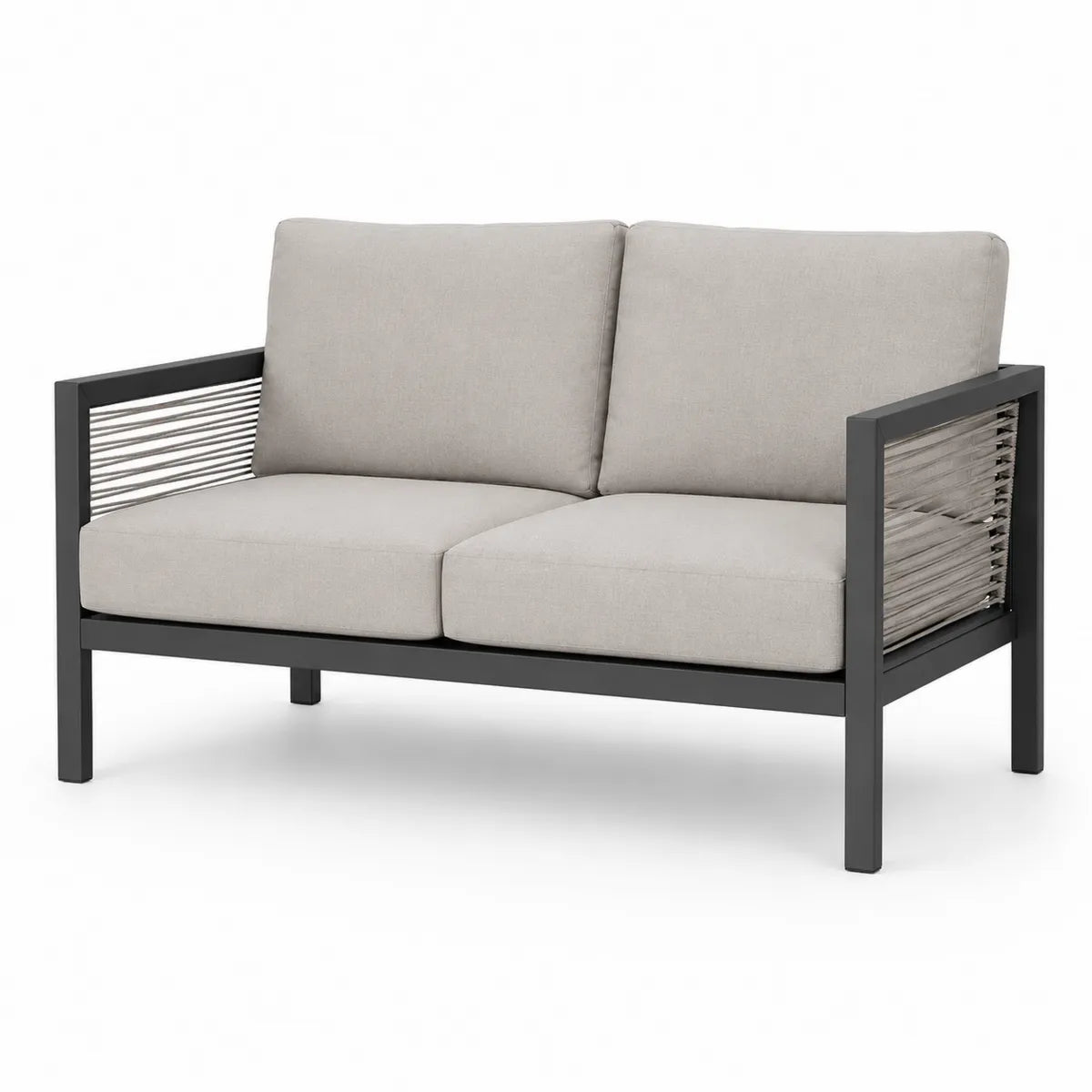Dwuosobowa sofa z aluminium z szarą tkaniną