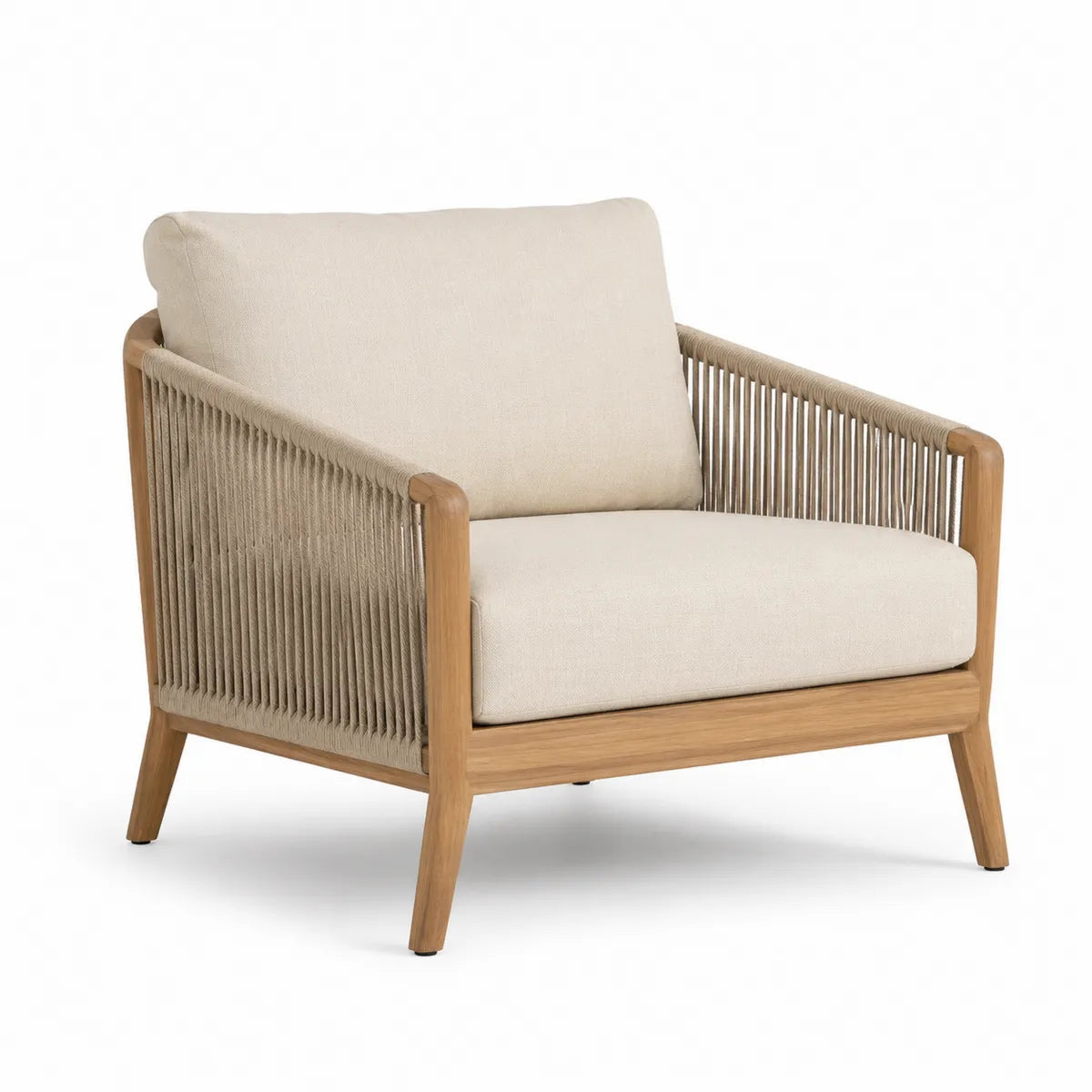 Fotel drewniany z liny poliestrowej beżowy