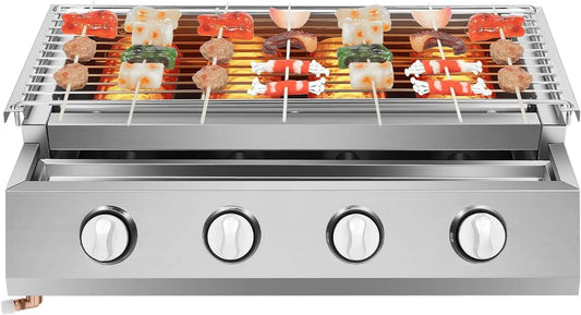TiryyDrela płyta grzewcza, Produkt Infrared Plancha przenośne w stali nierdzewnej, Grill Grill Gaz wędzarniczy wolny 4 Palniki, Wysokiej temperatury Płyta ceramiczna, Niezależna kontrola LPG