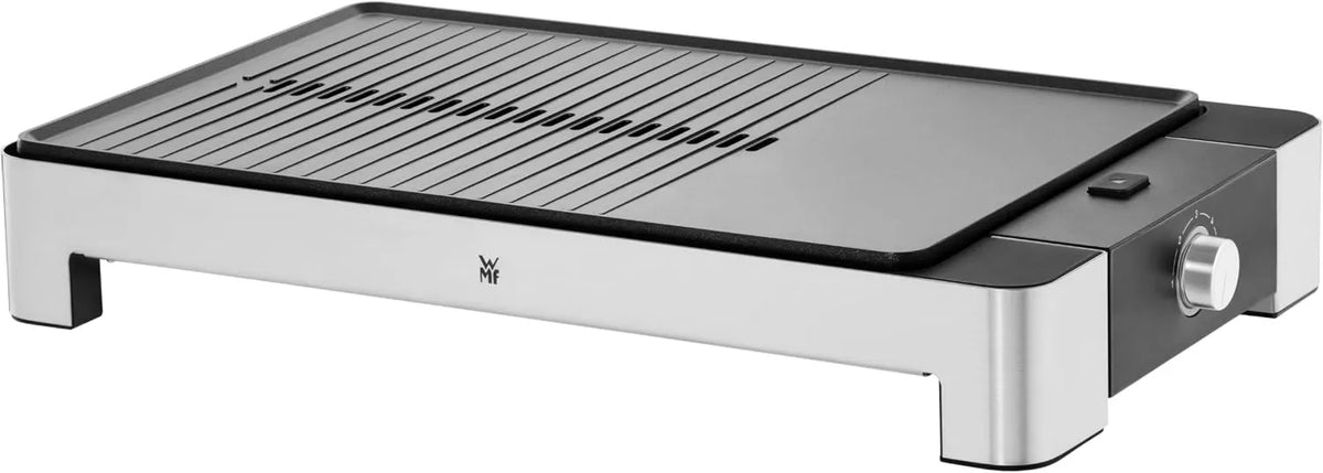 WMF, 2300 W, 7,5 cm, stal nierdzewna, funkcja grilla, Lono grill stołowy płaski i żebrowany, elektryczny grill z regulacją temperatury