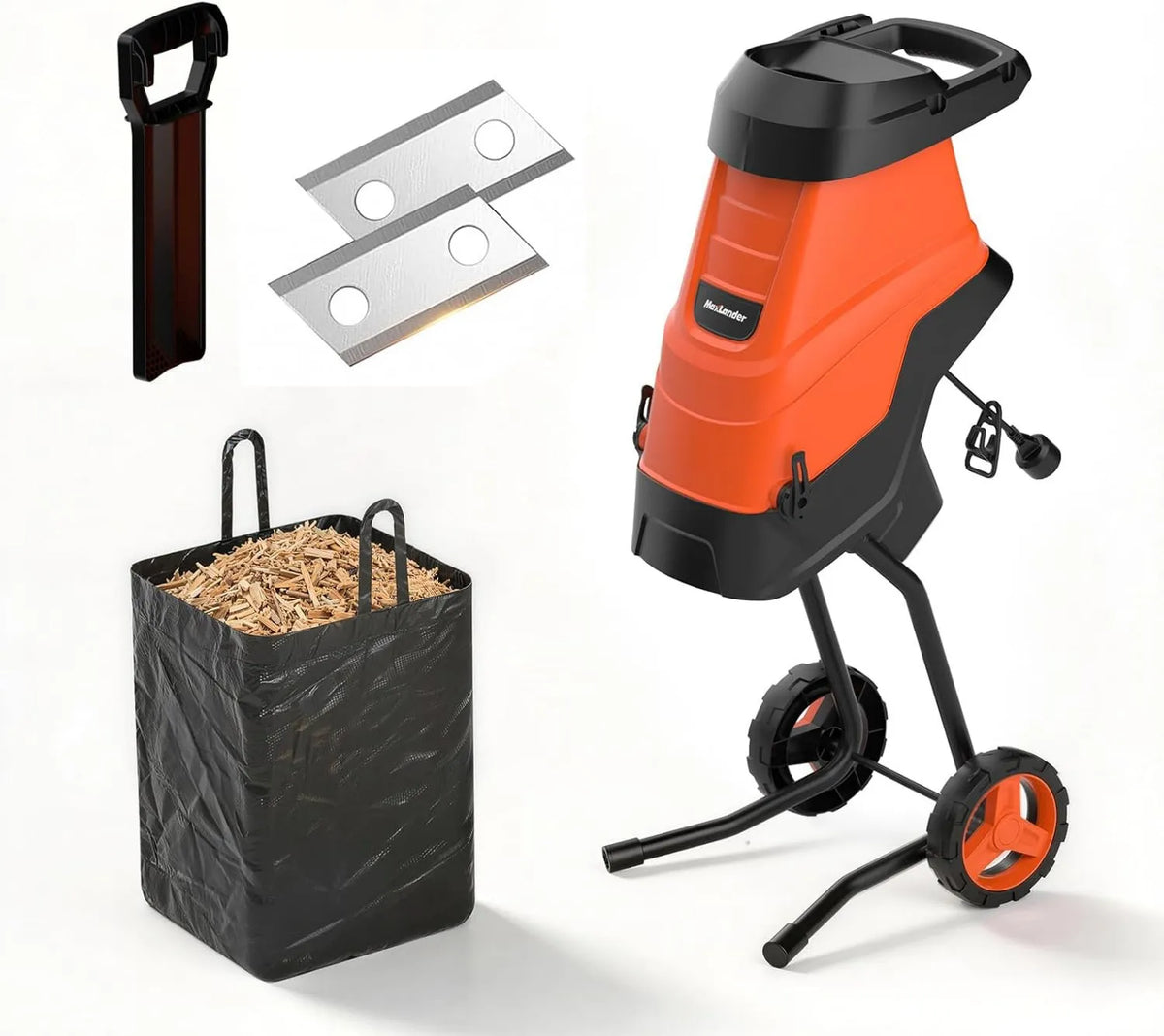 MAXLANDER, SK5 do kompostu i czyszczenia ogrodu, Fabryka ciepła 45 mm, 2600 W Szlifowanie warzyw i gałęzi, dwustronna łopatka + 45 l taca
