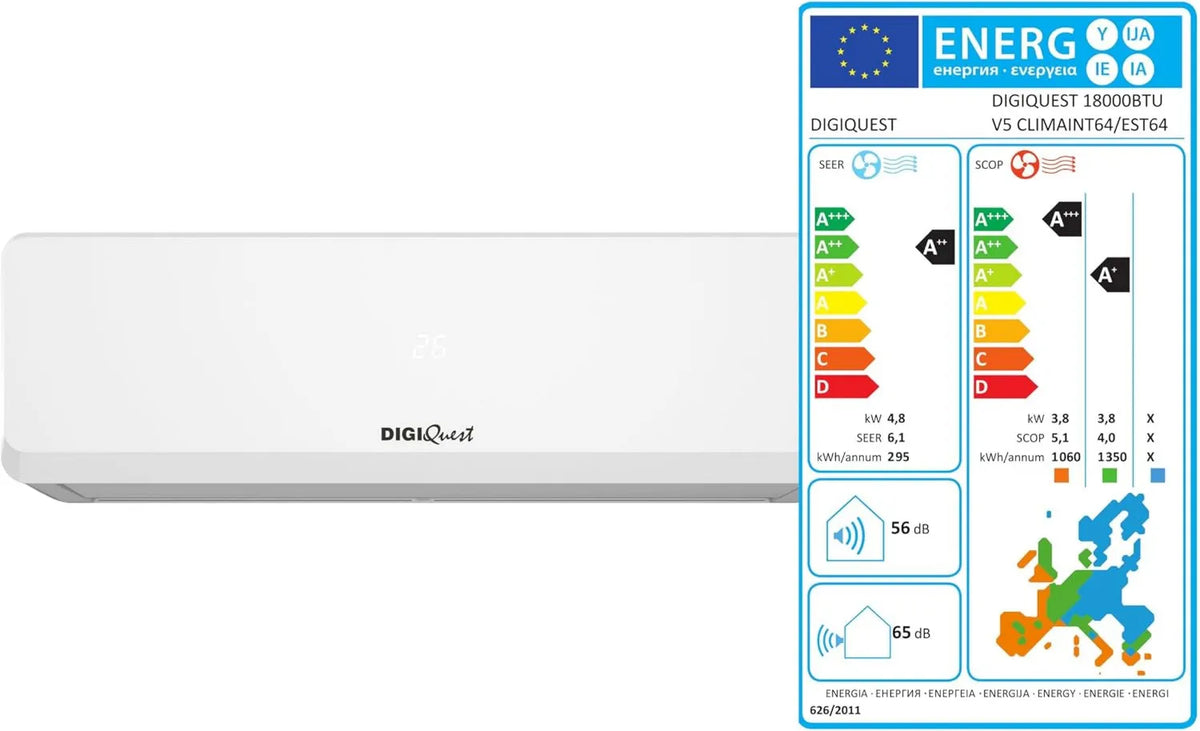 R32 CLIMA00064 klimatyzator, 18000BTU, 44 dB, silnik inwerterowy, sterowanie WiFi, Klimatyzator Digiquest Inverter V5 18000BTU, przepływ powietrza 3D