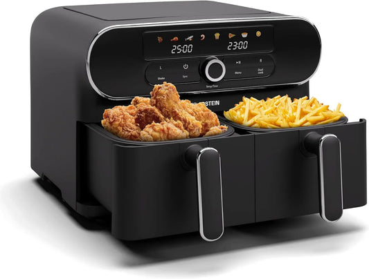 KLARSTEIN frytkownica beztłuszczowa, czarny / srebrny, AuraAir kolor dotyk podwójny olej wolny Fry, 10 l, 2 Komory, 1700 W, dotykowy ekran, powłoka antypatykowa, 80- 200°C