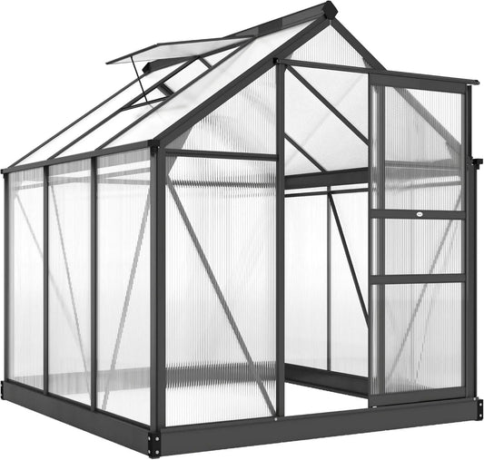 Outsunny, 3,65 m², 201 cm, 190 x 192 x 201 cm, Szklarnia aluminiowa, okno dachowe, drzwi przesuwne 4 mm, płyty odporne na działanie promieni UV