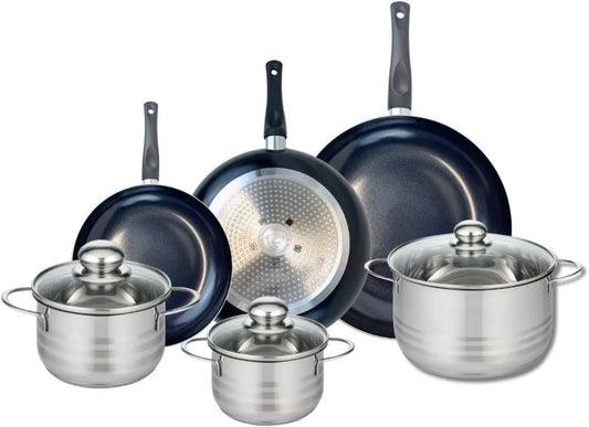 Fackelmann, naczynia kuchenne, 28 cm, bateria, bateria kuchenna Elo 3 piece 20 / 24 / 28 cm i 3 souty faitsuts 14 / 16 / 20 cm