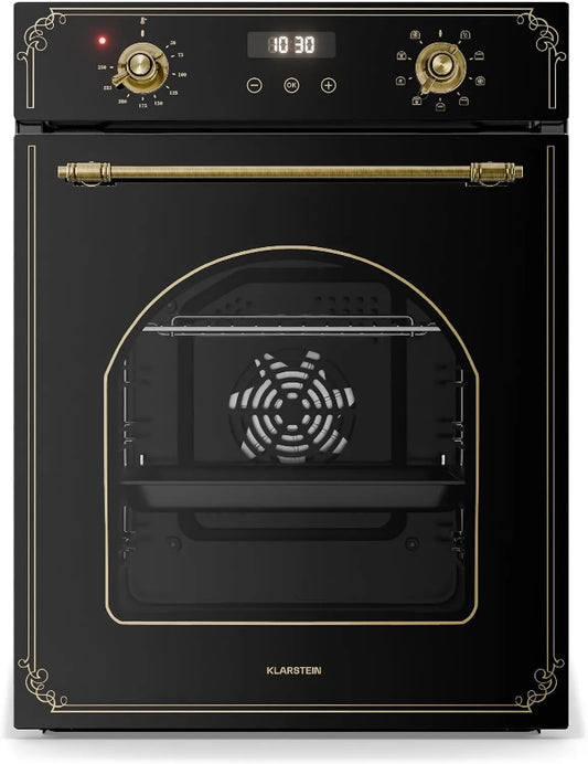 KLARSTEIN piekarnik do zabudowy, Elektryczny piekarnik, 45 cm, 49 l, 9 programów, klasa energetyczna E, do zabudowy, minutnik, grill, para, wąski, czarny, Grill wentylowany, Czyszczenie
