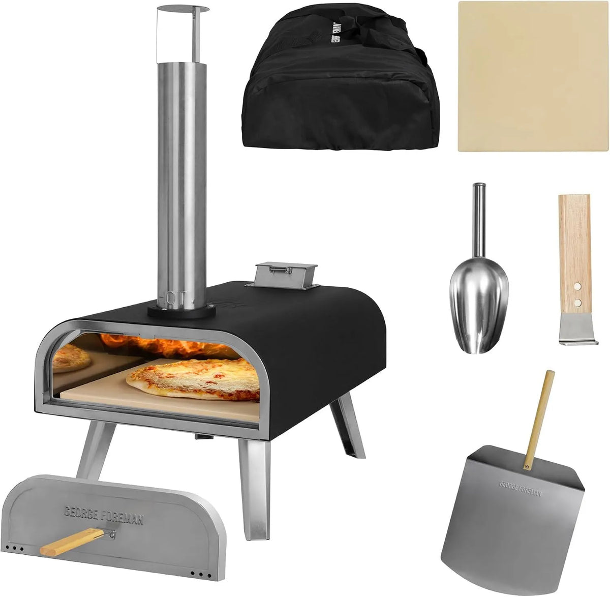 George Foreman, Elektryczny piekarnik do pizzy GFWPPO2BPC, 40, 6 cm, przenośny, na zewnątrz, czarny