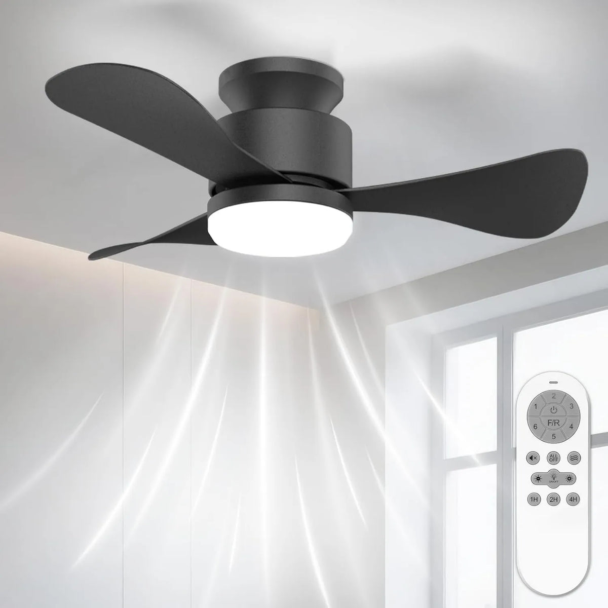 Airwit, Wentylator, 71 cm, Koło powietrzne, oświetlenie LED, dekoracja salonu, tłumik, silnik prądu stałego odwracalny, 3 ostrza, 6 prędkości