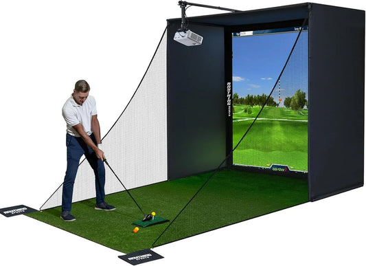 ANYTHING SPORTS, Produkt Golf Simulator Case z ekranem 4k zderzenia i siatka ochronna, wszystko Sport, Pełna klatka treningowa
