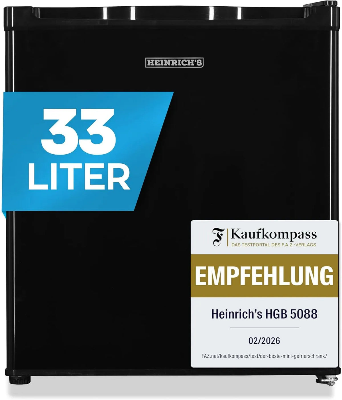 Heinrich´s zamrażarka, 33 l, 40 dB, tłumik, zawias domowy Heinrich 's - Mini - 33 l - Mały kompaktowy - Tłumik - 40 dB - Zawias domofonowy