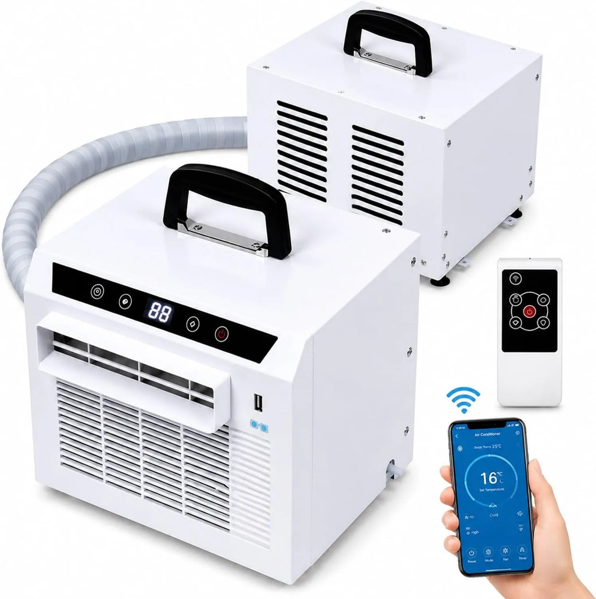 SXQYCH klimatyzator przenośny, Klimatyzator, przenośne, kemping, 1m wąż, Dla 6- 10 m², Zdalne sterowanie, Zapisywanie kompresorów, Zestaw okienny 6-10 m²
