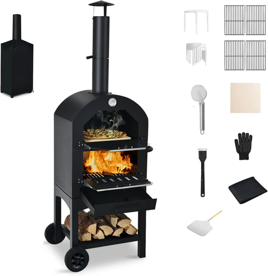 KOMFOTTEU, Elektryczny mini piekarnik do pizzy, 200 do 350°C, KOMFOTTUE, przenośne, na zewnątrz, IP65, grill, Pierre Pizza, Spatula Pizza, 2 poziomów
