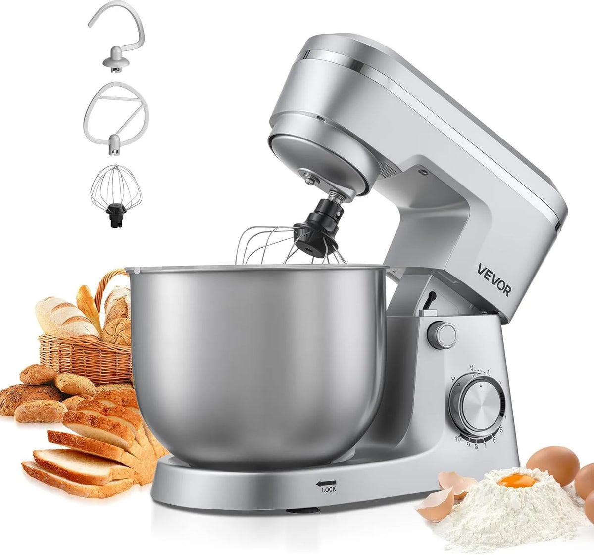 VEVOR mikser planetarny, Blender, 5, 7 l, 1500 W, stal nierdzewna Bol, robot Pastry 5, Socle 1500 W