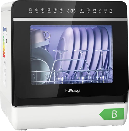 IsEasy zmywarka wolnostojąca, Zmywarka, 5 l, 950 W, 7 programów, dotyk, duży zbiornik, kemping, wyjmowany, 3 sztućce, wysoka temperatura 72°C, dioda LED wyświetlacz i kontrola